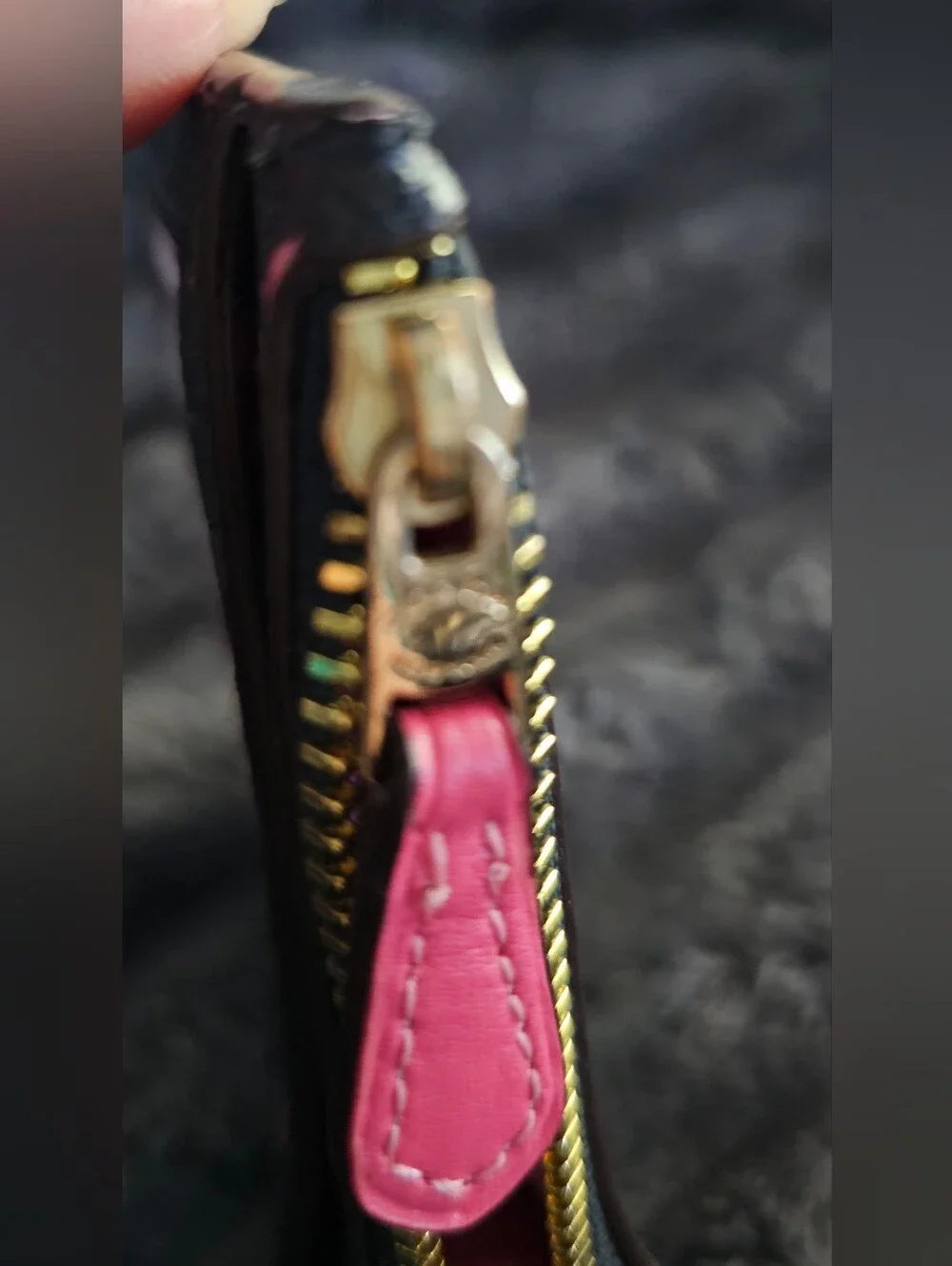 COACH Black Leather Card Case with Pink & Blue Candy Print